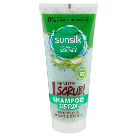 SUNSILK NATURAL RECAMBIO EXFOLIANTE DE 1 MINUTO! CHAMPÚ DETOX PARA TODO TIPO DE PIEL Y CABELLO 200 ML