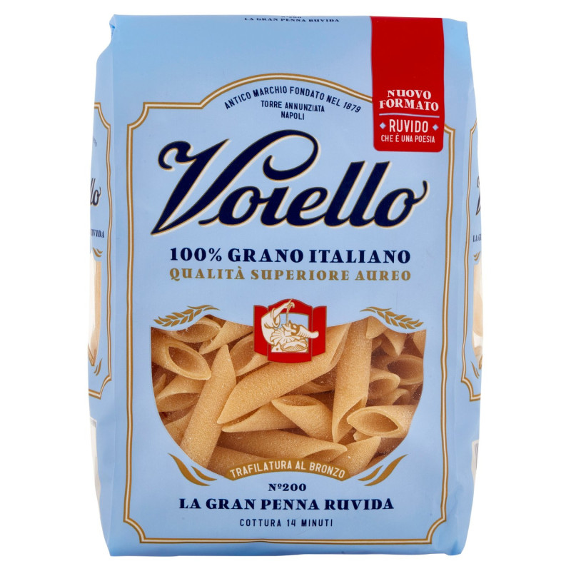 PASTA VOIELLO LA GRAN PENNA ROUVIDA N°200 TRIGO AUREO 100% ITALIANO EXTENSIDO EN BRONCE 500G