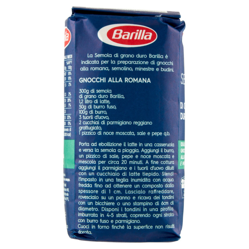 BARILLA SEMOULE DE BLÉ DUR IDÉALE POUR LES GNOCCHIS ET SOUPES ROMAINS 300G