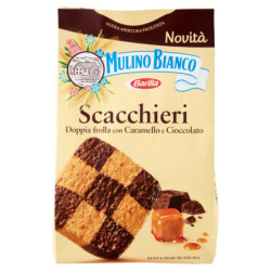 MULINO BIANCO BISCUITS CHESSCHIERI SHORTCRUST WITH CARAMEL AND CHOCOLATE 300G