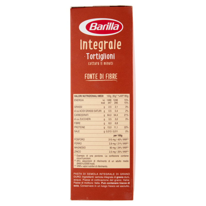 Barilla Pasta Integrale Tortiglioni 100% grano italiano 500 g