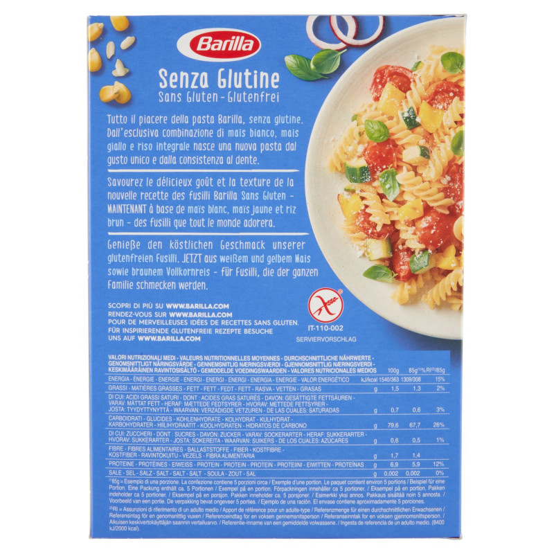 BARILLA FUSILLI SIN GLUTEN 400G