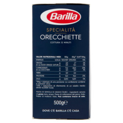 BARILLA PASTA SPECIALTY ORECCHIETTE 100% ITALIAN WHEAT 500G