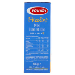 BARILLA PICCOLINI MINI TORTIGLIONI DE TRIGO ITALIANO 500G