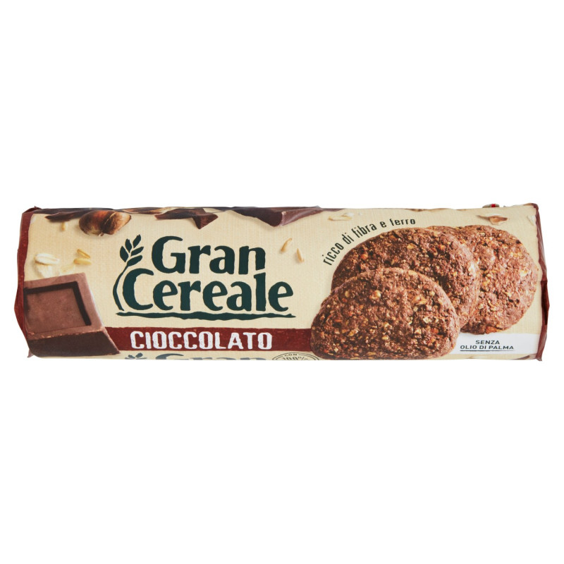 GRAN CEREALE BISCUITS GRAN CEREALE CHOCOLATE BISCUITS WITH DARK CHOCOLATE AND HAZELNUTS 230G TUBE