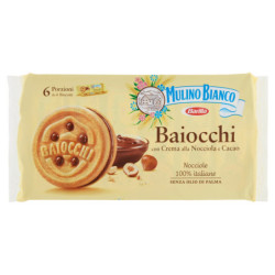 SNACKS DE GALLETAS MULINO BIANCO BAIOCCHI RELLENOS DE CREMA DE AVELLANA Y CACAO 336G