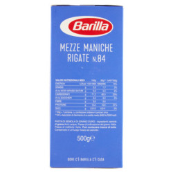 BARILLA PASTA HALF SLEEVES RIGATED N.84 100% ITALIAN WHEAT 500G