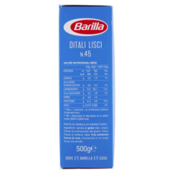 BARILLA PASTA DITALI LISCI N.45 100% ITALIAN WHEAT 500G