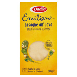 BARILLA EMILIANE PASTA AL HUEVO LASAÑA AL HUEVO PASTELERÍA RUDA Y POROSA 500G