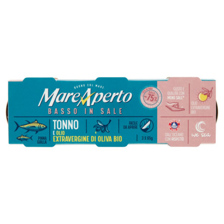 MAREAPERTO BASSO EN SAL ATÚN Y ACEITE DE OLIVA VIRGEN EXTRA ECOLÓGICO 3 X 65 G