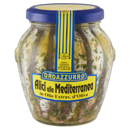 ANCHOIS OROAZZURRO DE STYLE MÉDITERRANÉEN À L'HUILE EXTRAVIÉE. OLIVES 300G