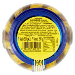 ANCHOIS OROAZZURRO DE STYLE MÉDITERRANÉEN À L'HUILE EXTRAVIÉE. OLIVES 300G