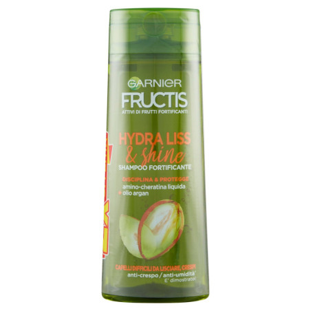 GARNIER SHAMPOO FRUCTIS HYDRA LISS & SHINE, PER CAPELLI SECCHI O CRESPI, 250 ML, CONFEZIONE DA 2