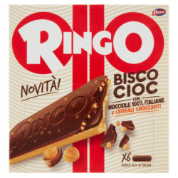 RINGO SNACK BISCO CHOCOLATE WITH 100% ITALIAN HAZELNUTS AND CRISPY CEREALS 162G