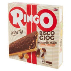 RINGO SNACK BISCO CHOCOLATE WITH 100% ITALIAN HAZELNUTS AND CRISPY CEREALS 162G