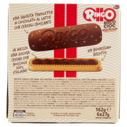 RINGO SNACK BISCO CHOCOLATE WITH 100% ITALIAN HAZELNUTS AND CRISPY CEREALS 162G