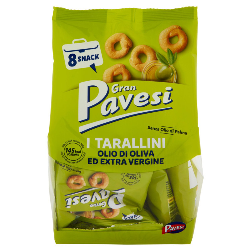 Gran Pavesi Snack Tarallini Olio di Oliva ed Extra Vergine, Senza Olio di Palma, 8 Pacchetti 256g