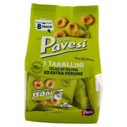 GRAN PAVESI SNACK TARALLINI ACEITE DE OLIVA Y VIRGEN EXTRA, SIN ACEITE DE PALMA, 8 PAQUETES 256G