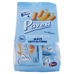 GRAN PAVESI SNACK TOCCHETTI, IM OFEN GEKOCHTE MAIS-SNACKS, OHNE PALMÖL, 8 PAKETE à 256 g