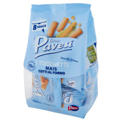 GRAN PAVESI SNACK TOCCHETTI, OVEN COOKED CORN SNACKS, WITHOUT PALM OIL, 8 PACKETS 256G