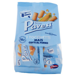 GRAN PAVESI SNACK TOCCHETTI, IM OFEN GEKOCHTE MAIS-SNACKS, OHNE PALMÖL, 8 PAKETE à 256 g