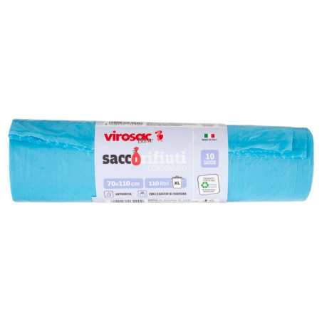 VIROSAC BASE SACCO RIFIUTI CONDOMINIO 70X110 CM 110 LITRI XL AZZURRO 10 PZ