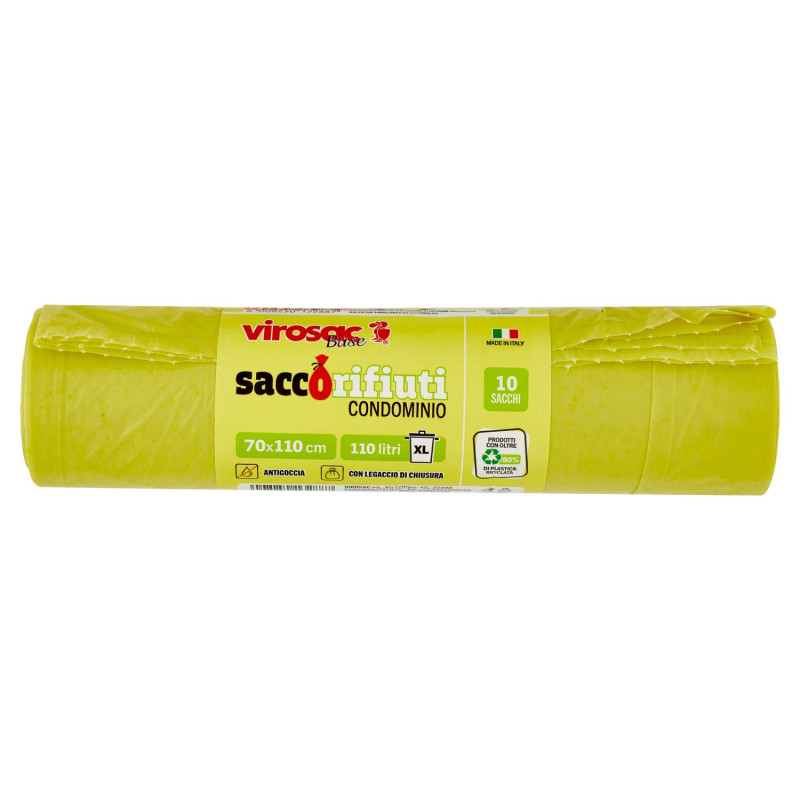 virosac Base sacco rifiuti Condominio 70x110 cm 110 litri XL Giallo 10 pz