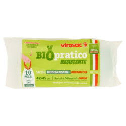 VIROSAC BIOPRATICO SACCHI 100% BIODEGRADABILI ANTIGOCCIA 42X45 CM 12 LITRI M 10 PZ