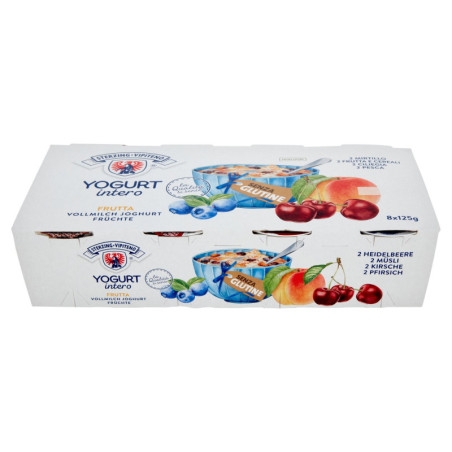 STERZING VIPITENO WHOLE FRUIT YOGURT 2 BLUEBERRY, 2 FRUIT AND CEREALS, 2 CHERRY, 2 PEACH 8 X 125 G