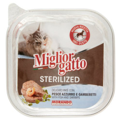 MIGLIOGATTO PATÉ DELICADO ESTERILIZADO CON PESCADO AZUL Y GAMBAS 100 G