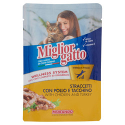 MIGLIORGATTO STRACCETTI CON POLLO Y PAVO 100 G