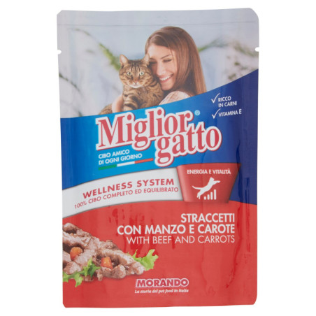 MIGLIORGATTO STRACCETTI CON CARNE Y ZANAHORIA 100 G