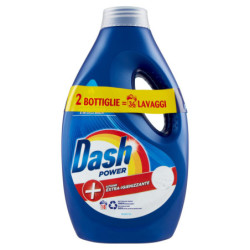 DETERGENTE LÍQUIDO PARA LAVADORA DASH POWER, ACCIÓN EXTRA HIgienizante, 2X18 LAVADOS: 36 LAVADOS 2X900ML