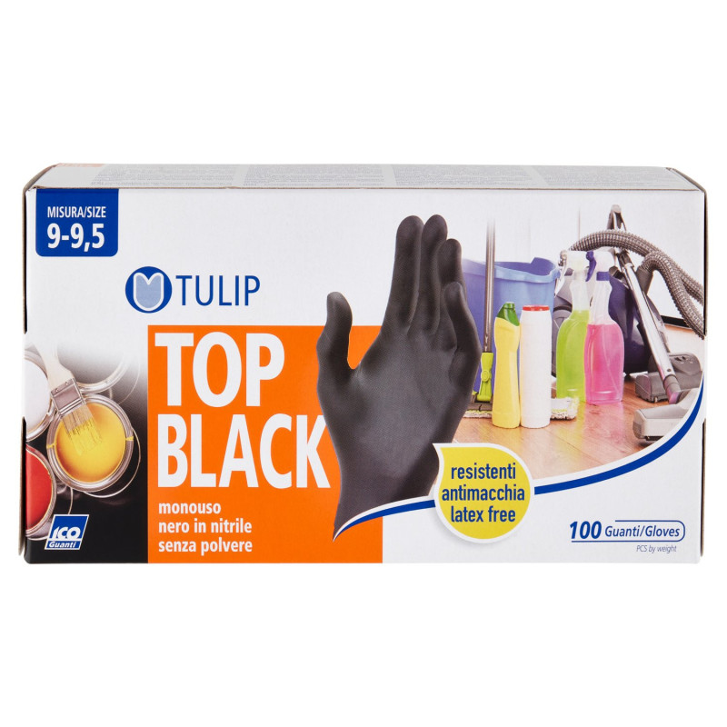 GANTS JETABLES EN NITRILE NOIR TULIP TOP NOIR SANS POUDRE TAILLE 9-9,5 100 PCS