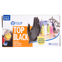 Tulip Top Black Guanti monouso nero in nitrile senza polvere Misura 8-8,5 100 pz