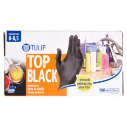 Tulip Top Black Guanti monouso nero in nitrile senza polvere Misura 8-8,5 100 pz