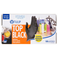 TULIP TOP BLACK GUANTES DESECHABLES NITRILO NEGRO SIN POLVO TAMAÑO 7-7.5 100 UNIDADES