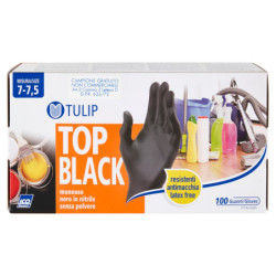 TULIP TOP BLACK GUANTES DESECHABLES NITRILO NEGRO SIN POLVO TAMAÑO 7-7.5 100 UNIDADES