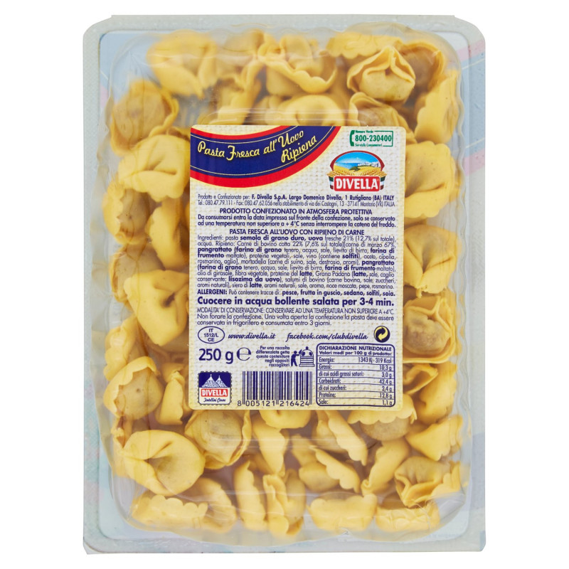 DIVELLA FRESH EGG PASTA STUFFED TORTELLINI WITH MEAT 250 G