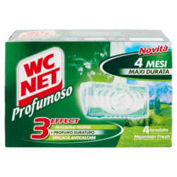 WC NET - 3 EFFECT SCENTED BAR, SOLID SANITIZING WC CLEANER, MOUNTAIN FRESH, 4 PIECES