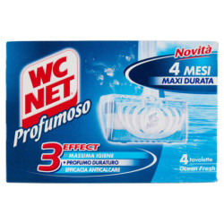 WC NET - TABLETA AROMÁTICA DE 3 EFECTOS, LIMPIADOR DE WC SÓLIDO DESINFECTANTE, OCEAN FRESH, 4 PIEZAS