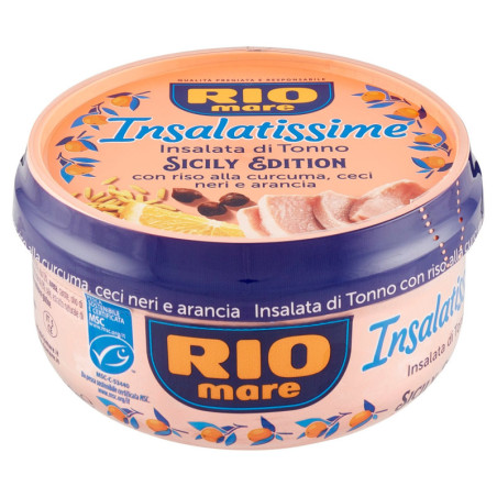 SALADE DE THON INSALATISSIMA RIO MARE AVEC RIZ AU CURCUMA, POIS CHICHES NOIRS ET ORANGE 220 G