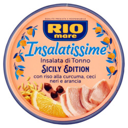 SALADE DE THON INSALATISSIMA RIO MARE AVEC RIZ AU CURCUMA, POIS CHICHES NOIRS ET ORANGE 220 G