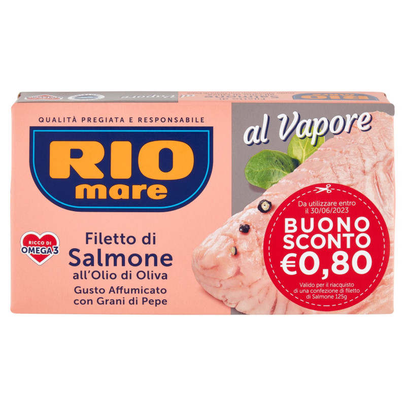 FILET DE SAUMON DE RIO MARE À L'HUILE D'OLIVE SAVEUR FUMÉE AUX GRAINS DE POIVRON VAPEUR 125 G