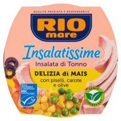 RIO MARE SALADS ENSALADA DE ATÚN DELICIA DE MAÍZ CON GUISANTES, ZANAHORIA Y ACEITUNAS 160 G