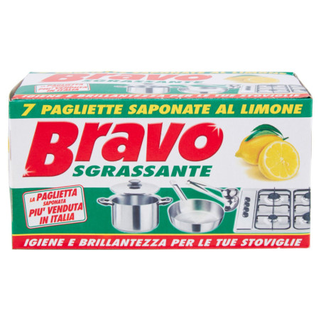 BRAVO DEGREASER 7 LEMON SOAP PADS FOR DISHES