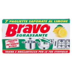 BRAVO DEGREASER 7 LEMON SOAP PADS FOR DISHES