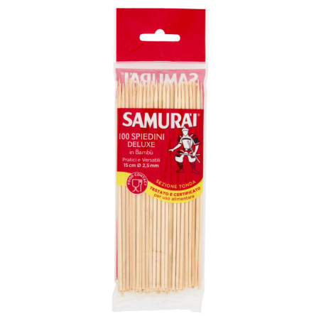 SAMURÀI DELUXE BROCHETAS DE BAMBÚ SECCIÓN REDONDA 15 CM Ø 2,5 MM 100 UD