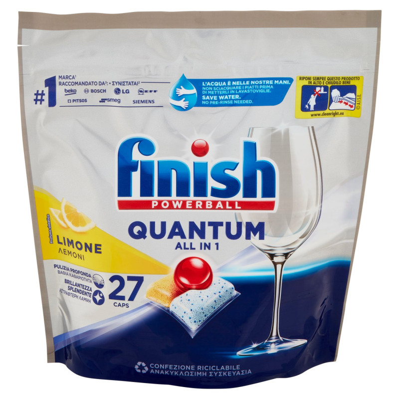 FINISH QUANTUM ALL IN ONE LIMÓN PASTILLAS PARA LAVAVAJILLAS 27 LAVADOS 280,8 G