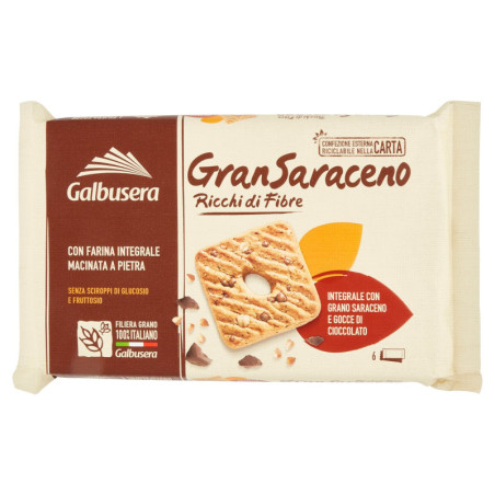 GALBUSERA GRANSARACENO, REICH AN VOLLBASERN, MIT BUCHWEIZEN UND SCHOKOLADENSTRECKEN 6 X 43,3 G